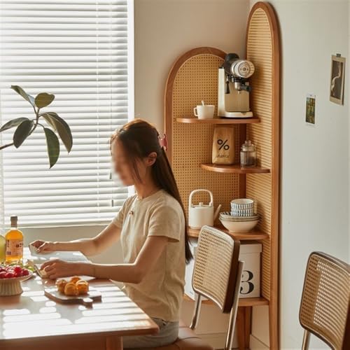 Tall 4-Tier Wood Corner Shelf with PE Rattan Weave Orange