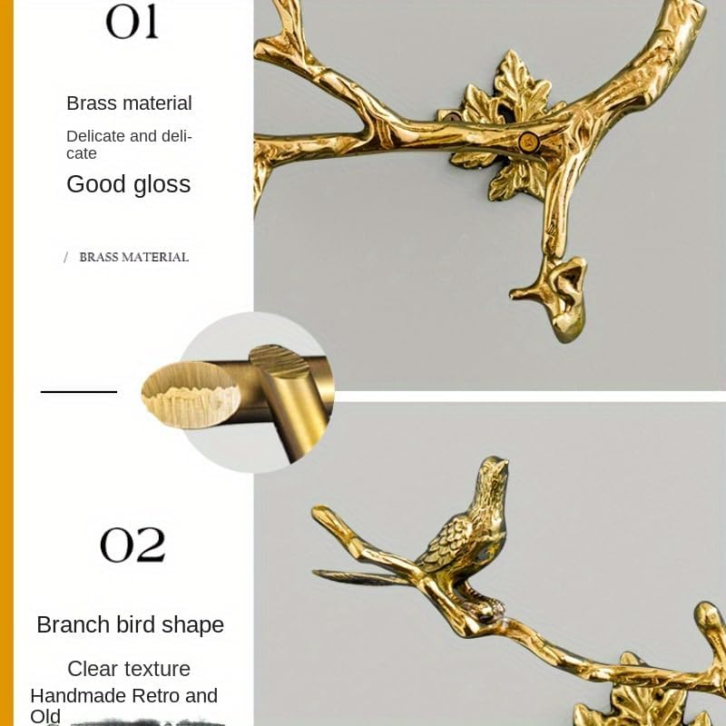 Brass Wall Mounted Hanger with 6 Hooks and Bird Decor