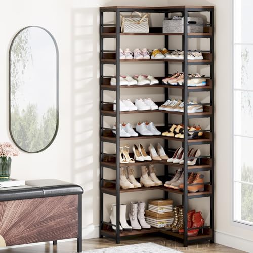 Tribesigns 9 Tiers Corner Shoe Rack Rustic Brown Space Saving