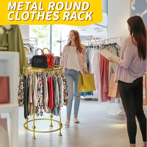 Round Retail Clothing Rack with Double Storage