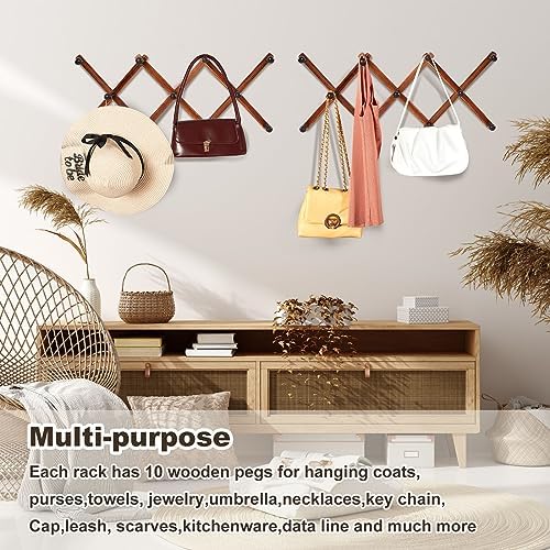 4 Pcs Expandable Wooden Coat Rack Wall Hanger with 11 Hooks