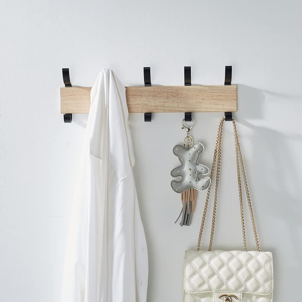 Solid Wood Coat Rack with 5 Black Hooks and Aluminum Frame