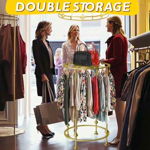 Round Retail Clothing Rack with Double Storage