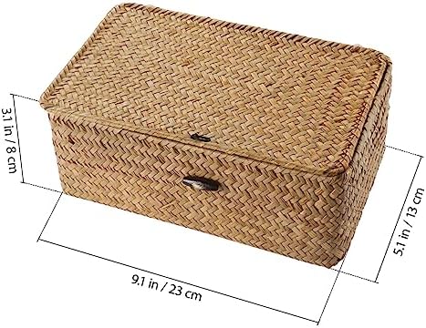 IMIKEYA Woven Storage Box with Lid for Home Office