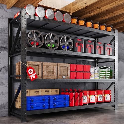 AFAIF 79 W 4 Tier Heavy Duty Metal Storage Shelf Unit Black