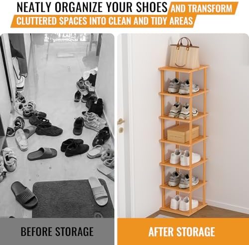 Bamboo 7 Tier Free Standing Shoe Rack for Entryway Closet