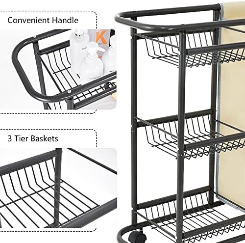 Lucalda Laundry Sorter Cart with 3-Tier Storage and Lockable Wheels
