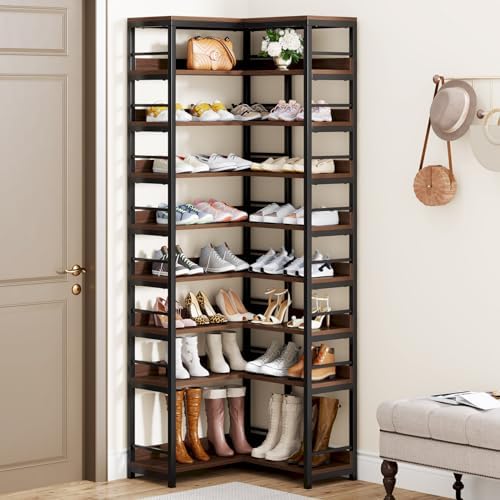 Tribesigns 9 Tiers Corner Shoe Rack Rustic Brown Space Saving