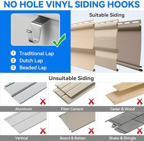 MIUKAA Vinyl Siding Hangers Hooks 8 Pack Sturdy No Hole Hooks for Hanging Outdoor Decorations