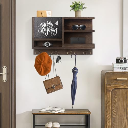 WEWEOW Key Holder for Wall with Chalkboard and Mirror
