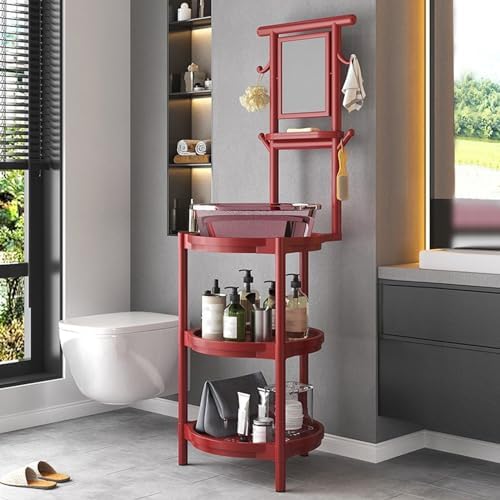 Round Square Bathroom Storage Shelf with Rotatable Mirror