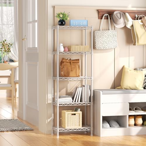 SINGAYE 5 Shelves Metal Storage Rack White 10x16x55H