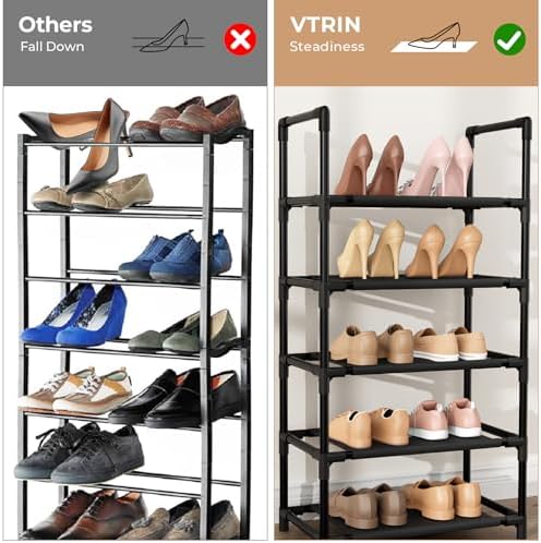 VTRIN 10 Tier Tall Shoe Rack with 18 Hooks