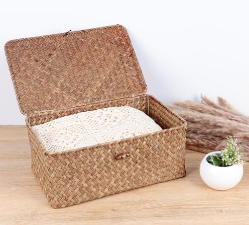 FEILANDUO Wicker Shelf Baskets with Lid 1