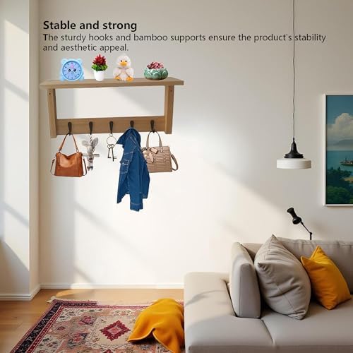 Wall Shelf with Hooks - Multi-Purpose Coat Rack and Key Holder
