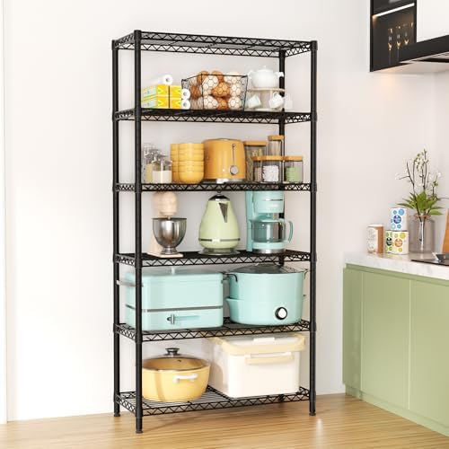 6 Tier Metal Shelf Organizer Storage Unit Black