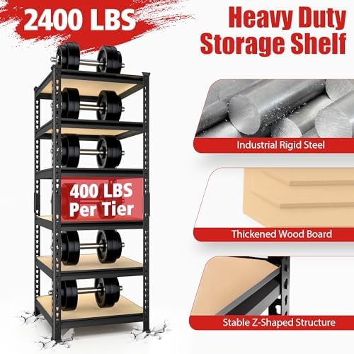 PrimeZone 6 Tier Garage Storage Shelves - Black
