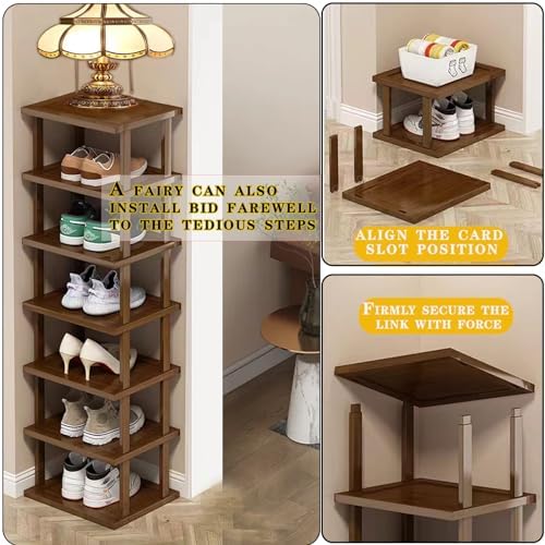 Vertical Bamboo Shoe Rack with 7 Tiers for Small Spaces