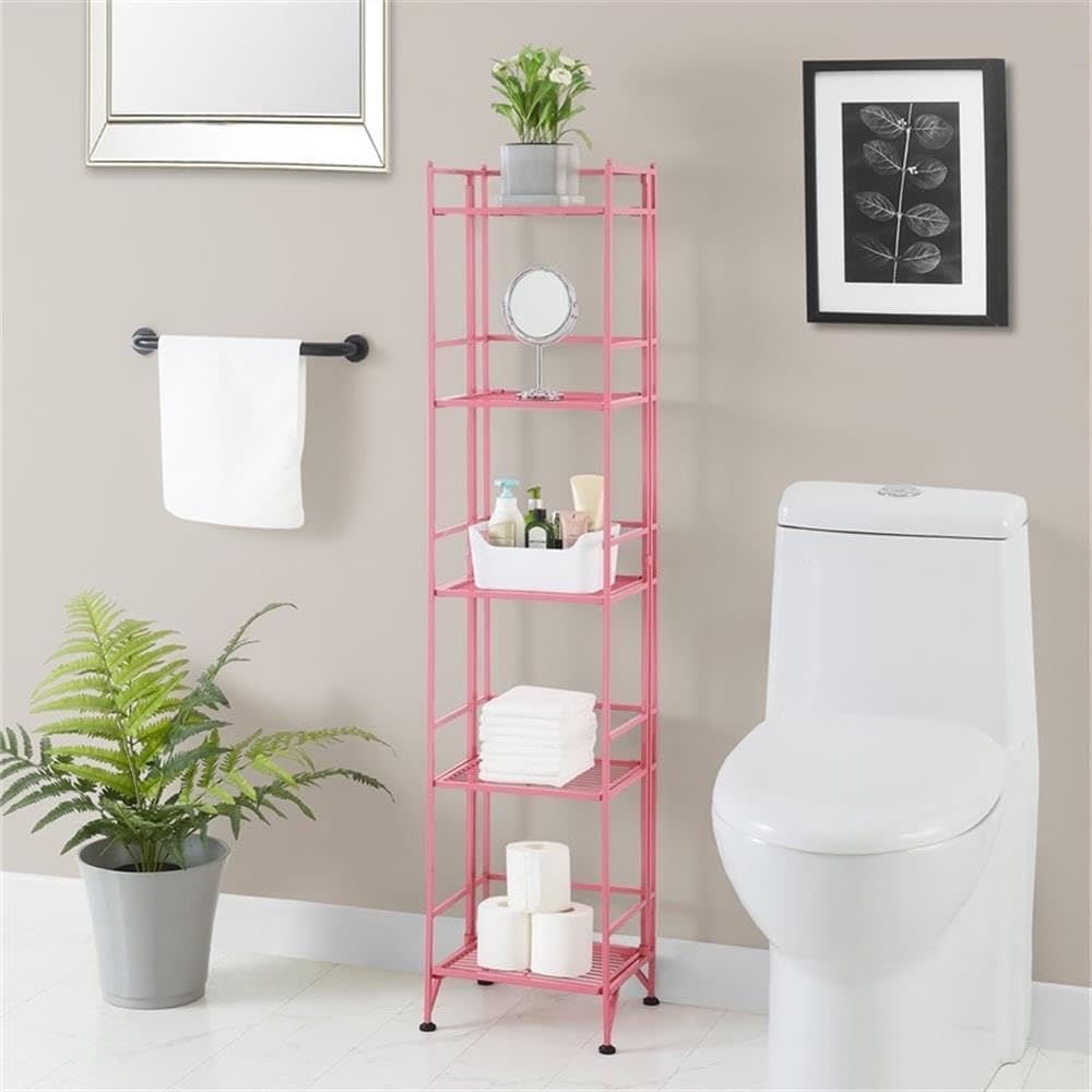 Convenience Concepts Xtra Storage Shelves - 5-Tier Folding Metal Storage Shelves Pink