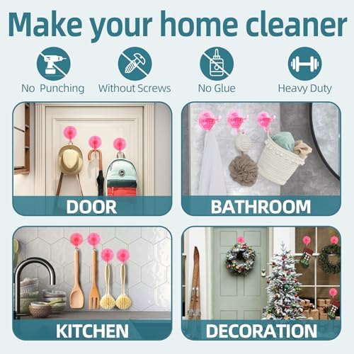 Antimbee Suction Hooks 5 Pack Clear Hanger Transparent Pink