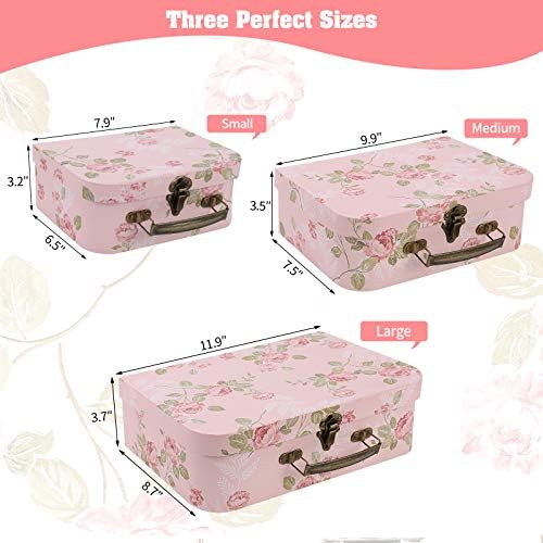 Set of 3 Decorative Storage Boxes With Lids for Home Decor and Gift Storage Pink Flowers Design