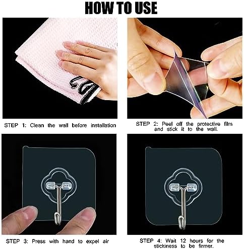 32 Pack Adhesive Hooks 33lb Max Load Transparent Reusable Wall Hooks for Kitchen Bathroom Shower Office and Home