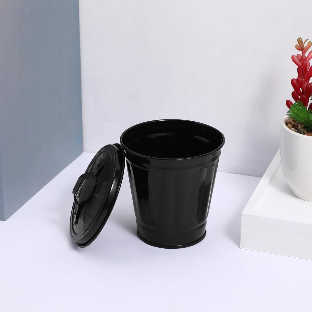 MAGICLULU Mini Galvanized Trash Can with Lid Wastebasket