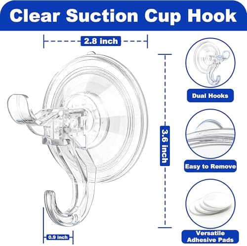 Artressel Suction Cup Hooks 5 Pack Heavy Duty Clear Shower Hook for Bathroom Wall Towel Tile Kitchen Glass Door Window