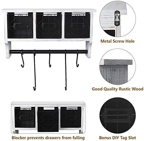 Butizone Rustic Wall Mounted Coat Rack with Hooks and Baskets