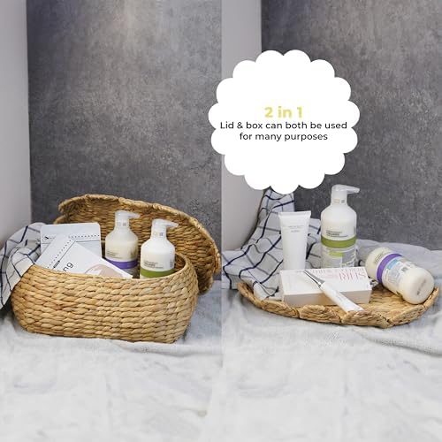 Round Wicker Storage Baskets with Lid Set of 2