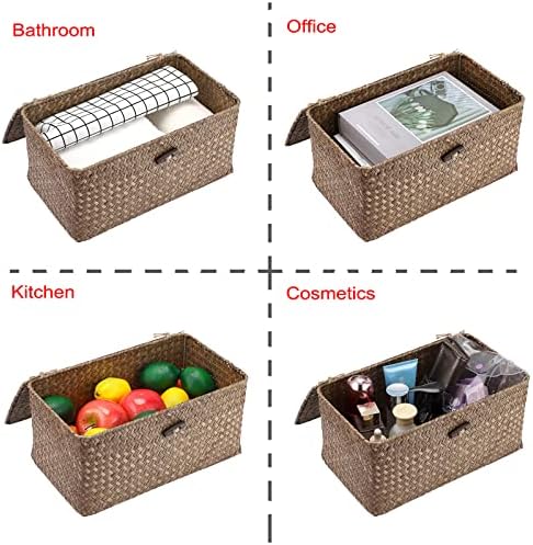 Hipiwe Wicker Shelf Basket with Lid Storage Bin