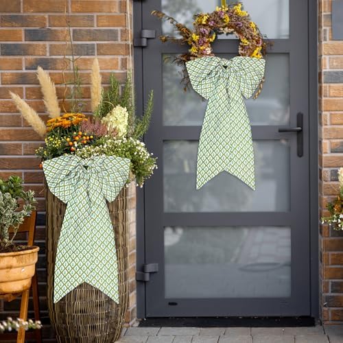 2 Pcs Green Block Print Wreath Sash for Front Door