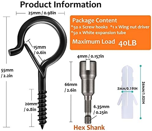 50 PCS Q-Hanger Screw Hooks with Safety Buckle Design