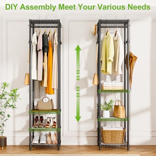 R1 Heavy Duty Clothes Rack with Storage Shelves Black