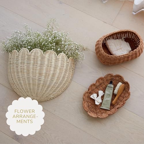 BEBE BASK Scalloped Wicker Wall Basket - 16x10x7 Inch Natural