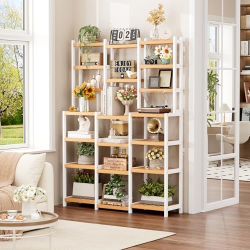 FOTOSOK 7 Tier Bamboo Plant Stand with 3 Rows and Adjustable Design