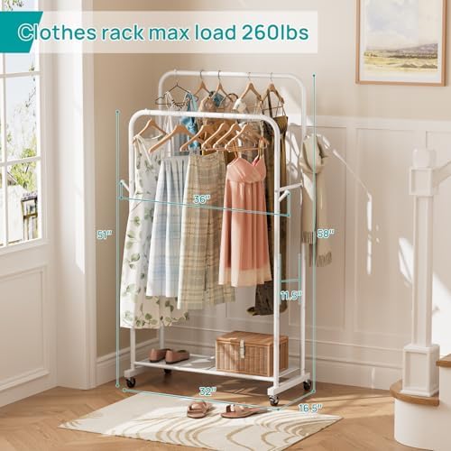 SINGAYE Freestanding Metal Garment Rack with Wheels for Hanging Clothes