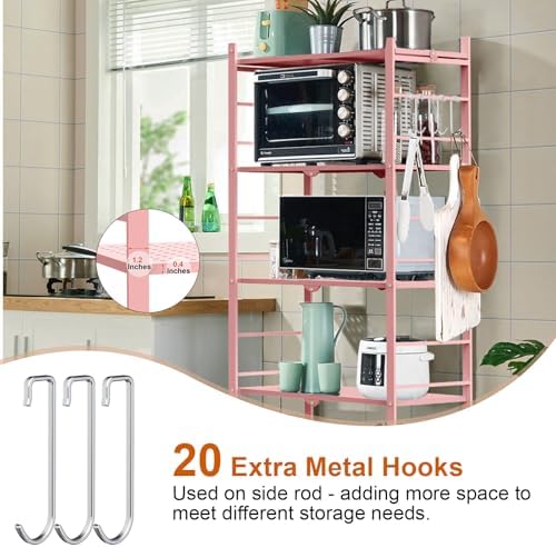 5-Tier Metal Storage Shelves with 20 Hooks and Wheels