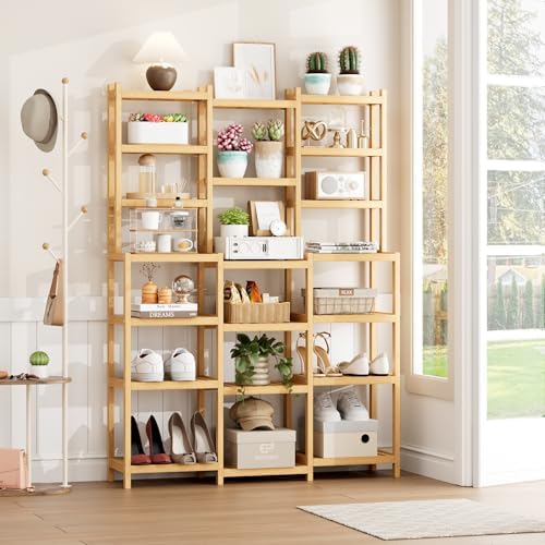 Fotosok Bamboo Shelf 7 Tier 3 Row Plant Stand