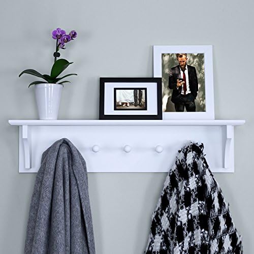 Ballucci Floating Coat and Hat Wall Shelf Rack 5 Pegs 24 White
