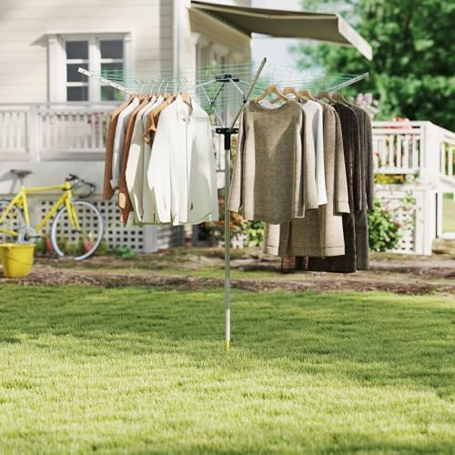 Rotary Outdoor Umbrella Drying Rack with 12 Lines and 4 Arms