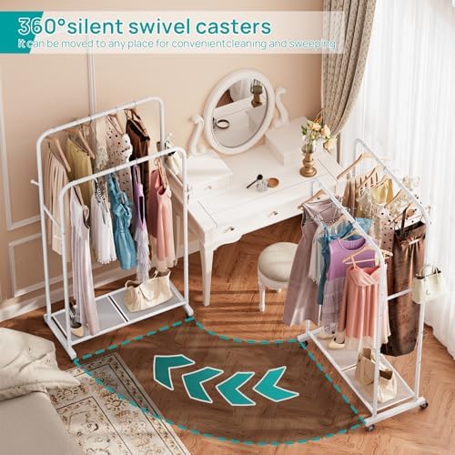 SINGAYE Freestanding Metal Garment Rack with Wheels for Hanging Clothes