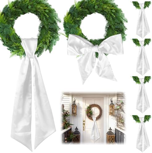 6Pcs White Wreath Sash for Front Door Decoration