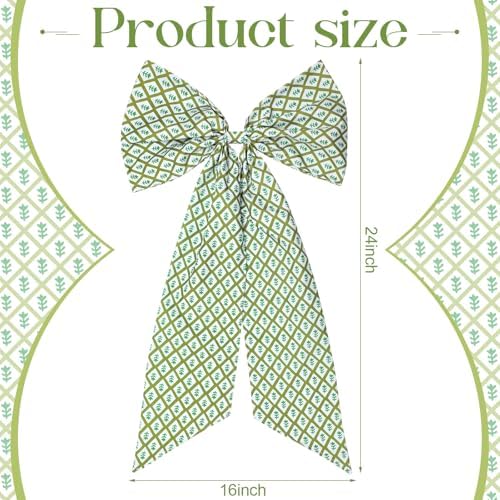 2 Pcs Green Block Print Wreath Sash for Front Door