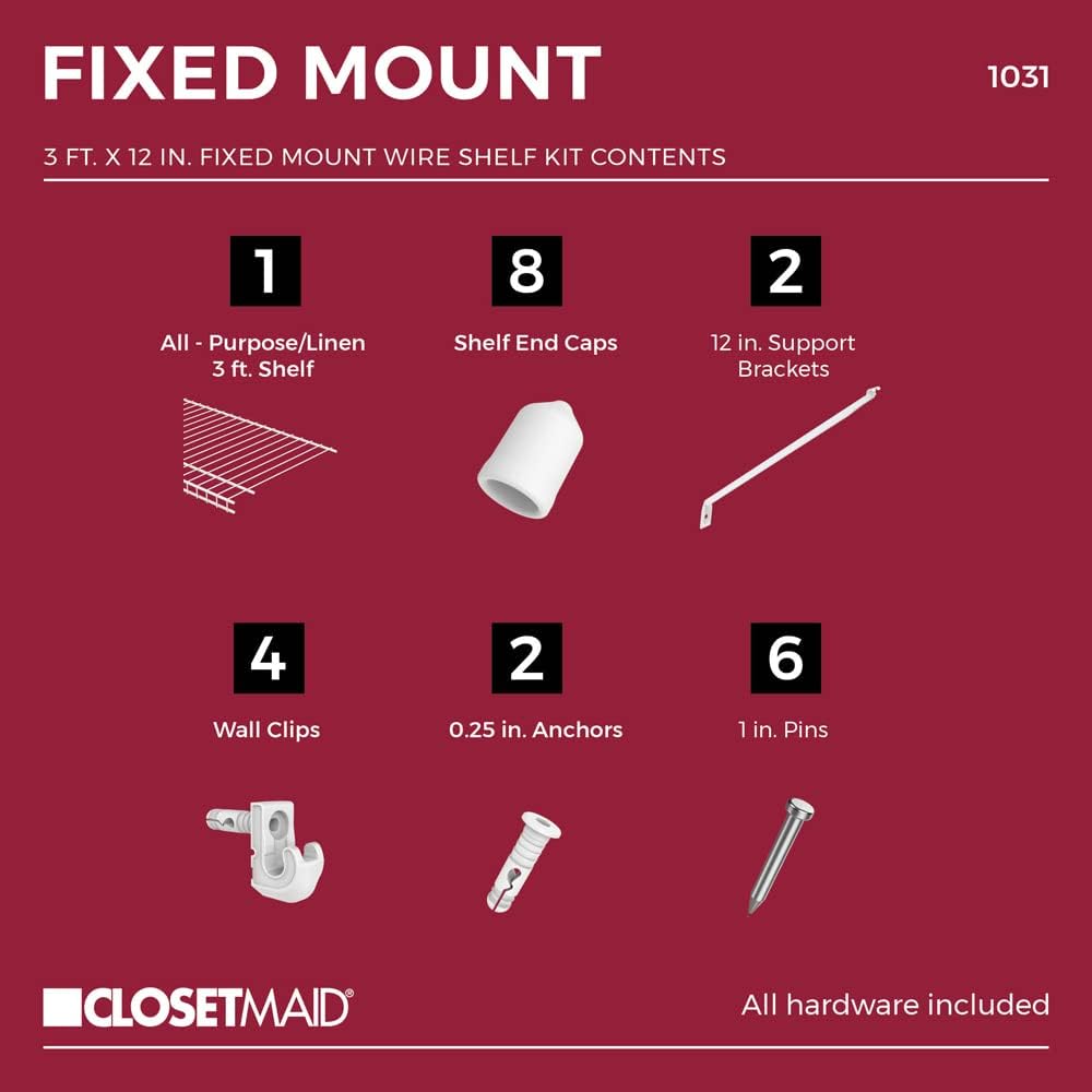 ClosetMaid Wire Shelf Kit 3 Ft Wide White Vinyl