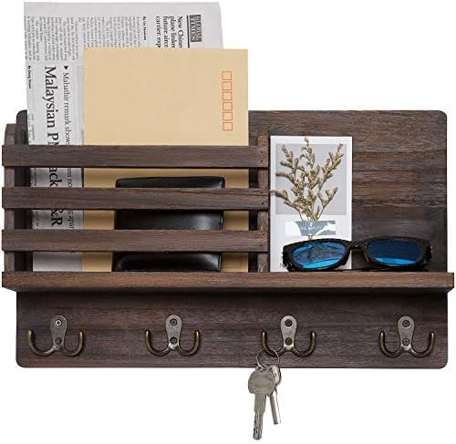 Dahey Wall Mounted Mail Holder Key Organizer with Floating Shelf and 4 Hooks