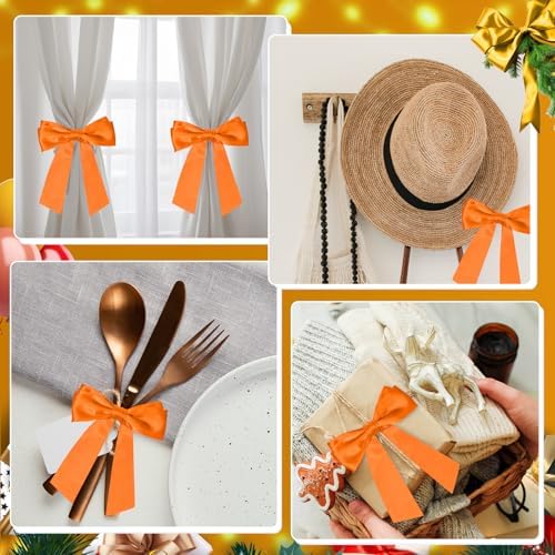 2Pcs Autumn Orange Satin Wreath Sash for Front Door