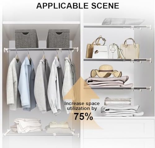 Hershii Adjustable Closet Shelf Rod Organizer 1574-2362 Inches