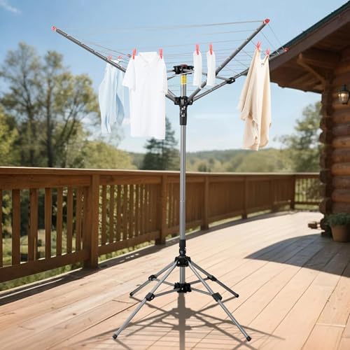 Outdoor Clothes Drying Rack with 8 Lines and 82 Ft Space