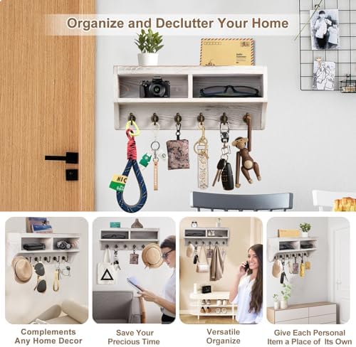 Key Holder Wall Mount with 6 Hooks and Storage Box